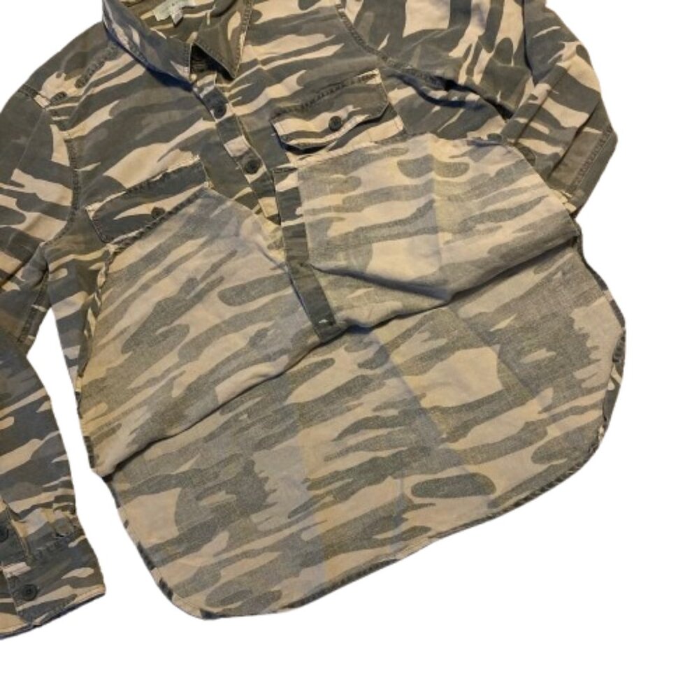 Lucky Brand Camouflage Distressed Button Up Shirt Linen Blend Womens Small - Picture 4 of 9